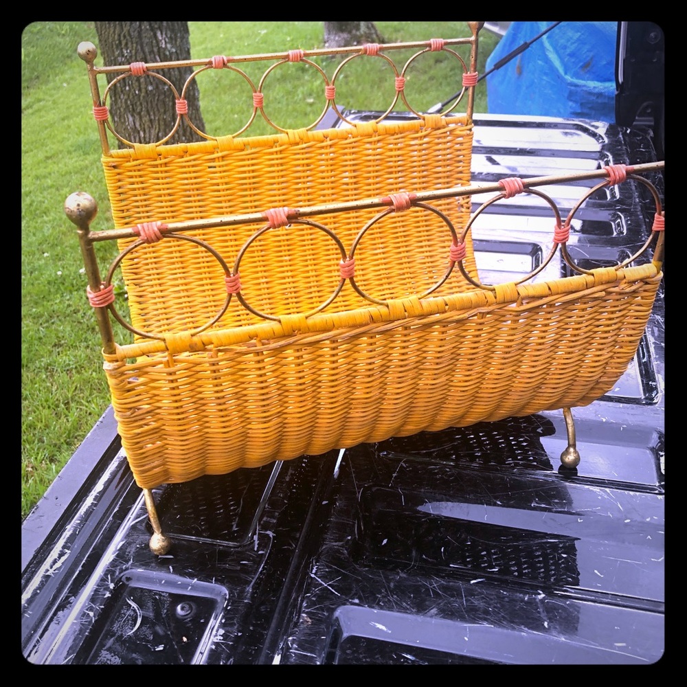 Wicker/Rattan Magazine Rack with Modern Metalwork